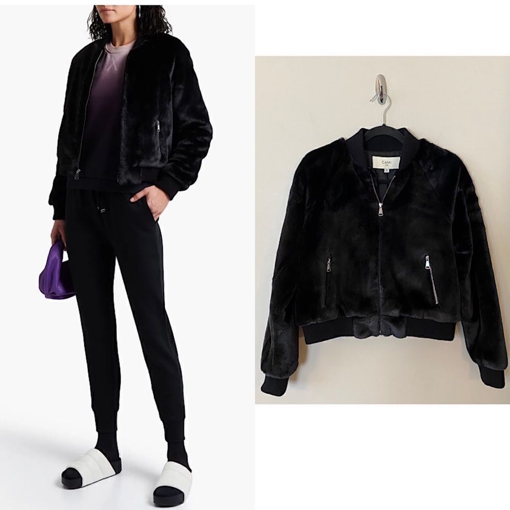 Cami NYC- Black Fey Faux Fur Bomber Jacket (Size:XS)